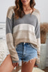 V Neck Colorblock Knitted Sweater With Hollow-Out