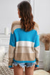 V Neck Colorblock Knitted Sweater With Hollow-Out