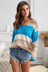V Neck Colorblock Knitted Sweater With Hollow-Out