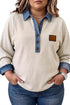 V Neck Denim Collar And Cuffs Tunic Top