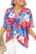 V Neck Dolman Sleeve Plus Size Floral Blouse