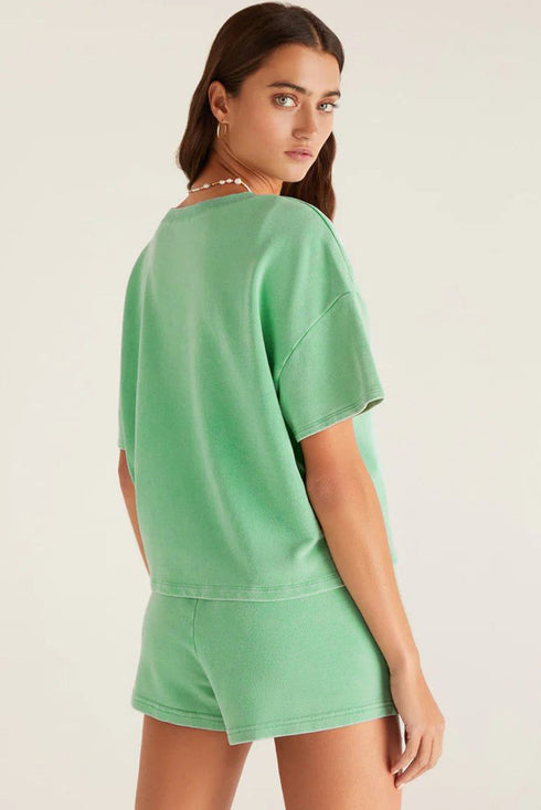 V Neck Drop Shoulder Tee and Patchwork Drawstring Shorts Set