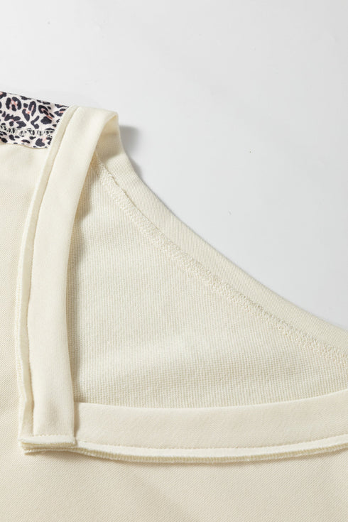 V Neck Exposed Seam Leopard Print Patchwork Plus Size Top