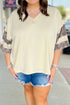 V Neck Exposed Seam Leopard Print Patchwork Plus Size Top