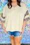 V Neck Exposed Seam Leopard Print Patchwork Plus Size Top