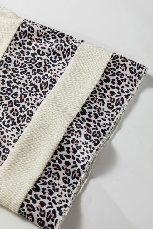 V Neck Exposed Seam Leopard Print Patchwork Plus Size Top