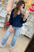 V Neck Flounce Sleeve Animal Print Trim Viscose Blouse