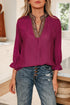 V Neck Flounce Sleeve Animal Print Trim Viscose Blouse