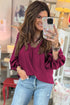 V Neck Flounce Sleeve Animal Print Trim Viscose Blouse