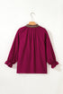 V Neck Flounce Sleeve Animal Print Trim Viscose Blouse