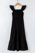 V Neck Flutter Sleeve Smocked Bodice High Waist Ruffle Maxi Dress