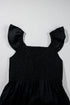 V Neck Flutter Sleeve Smocked Bodice High Waist Ruffle Maxi Dress