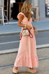 V Neck Flutter Sleeve Smocked Bodice High Waist Ruffle Maxi Dress