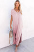 V Neck Hidden Pocket Splits Maxi T-shirt Dress