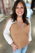 V Neck Lace Sleeve Patchwork Textured Blouse