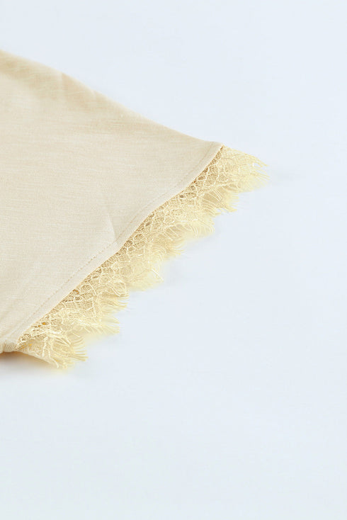 V Neck Lace Trim Short Sleeve Top