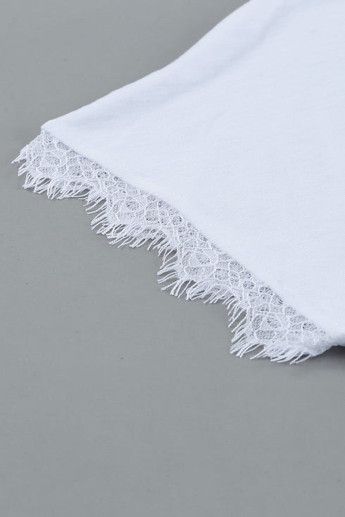 V Neck Lace Trim Short Sleeve Top