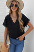 V Neck Lace Trim Short Sleeve Top