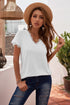 V Neck Lace Trim Short Sleeve Top