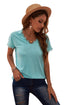 V Neck Lace Trim Short Sleeve Top