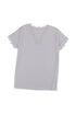 V Neck Lace Trim Short Sleeve Top