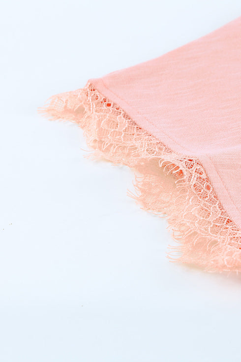 V Neck Lace Trim Short Sleeve Top