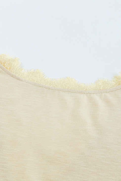 V Neck Lace Trim Short Sleeve Top