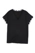V Neck Lace Trim Short Sleeve Top
