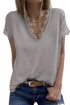 V Neck Lace Trim Short Sleeve Top