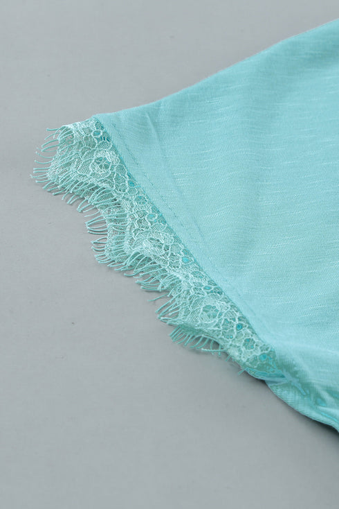 V Neck Lace Trim Short Sleeve Top