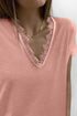 V Neck Lace Trim Short Sleeve Top