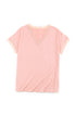 V Neck Lace Trim Short Sleeve Top