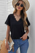 V Neck Lace Trim Short Sleeve Top