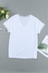 V Neck Lace Trim Short Sleeve Top