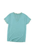 V Neck Lace Trim Short Sleeve Top