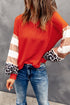 V Neck Leopard Stripe Splice Lantern Sleeve Top