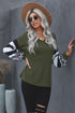 V Neck Leopard Stripe Splice Lantern Sleeve Top