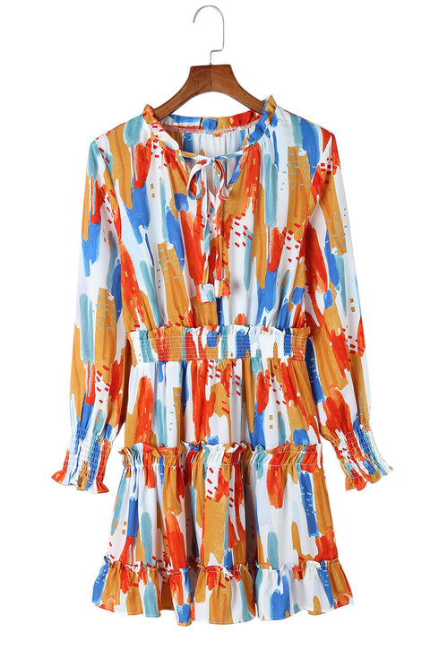 V Neck Long Sleeve Tie Waist Mini Dress