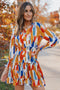 V Neck Long Sleeve Tie Waist Mini Dress
