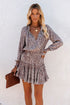V Neck Long Sleeve Tie Waist Mini Dress