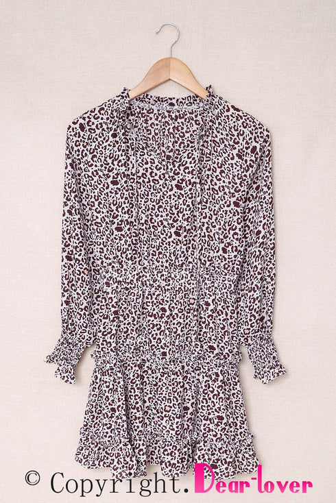 V Neck Long Sleeve Tie Waist Mini Dress