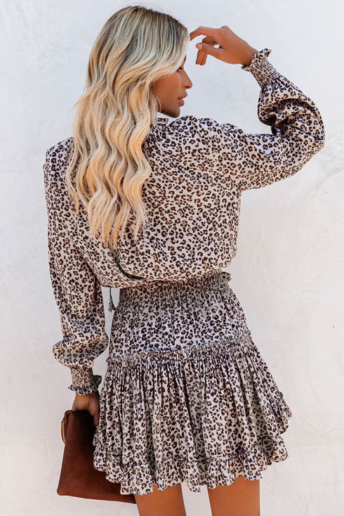 V Neck Long Sleeve Tie Waist Mini Dress