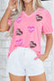 V Neck Puff Sleeve Sequin Mama Heart Graphic Top