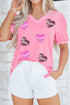 V Neck Puff Sleeve Sequin Mama Heart Graphic Top