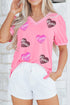 V Neck Puff Sleeve Sequin Mama Heart Graphic Top