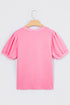 V Neck Puff Sleeve Sequin Mama Heart Graphic Top