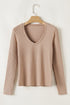 V Neck Ribbed Knit Long Sleeve Slim Fit Top