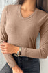 V Neck Ribbed Knit Long Sleeve Slim Fit Top