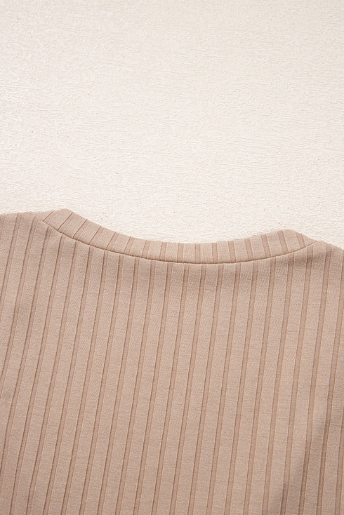 V Neck Ribbed Knit Long Sleeve Slim Fit Top