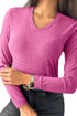 V Neck Ribbed Knit Long Sleeve Slim Fit Top